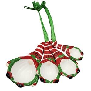Gnome Nesting Cup Measuring Spoons Christmas Holiday Ceramic Set of 4